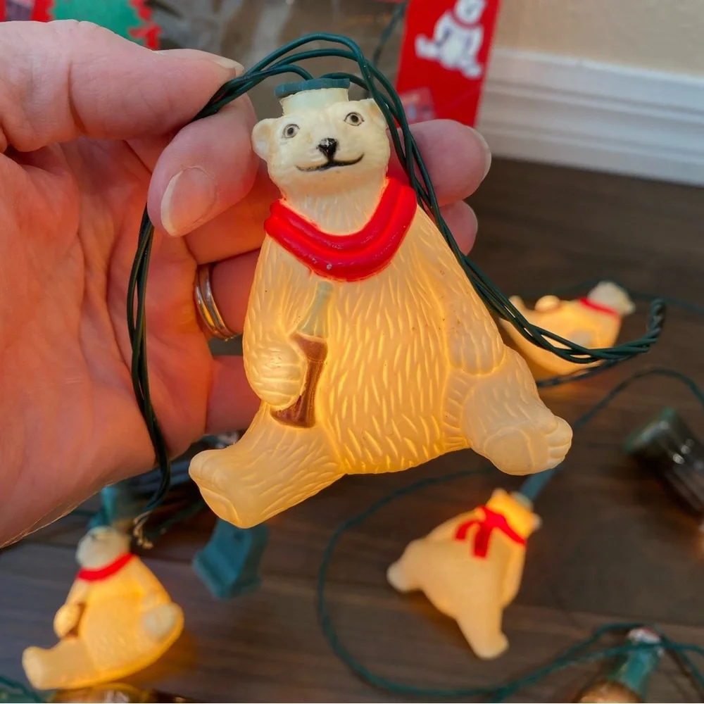 Vintage Coca-Cola String Light Set 14’ Coke Bottles and Polar Bears Working